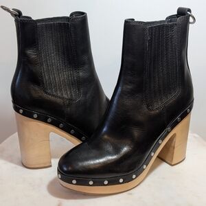 PAIGE Black Leather Heeled Boots with Studded Detail